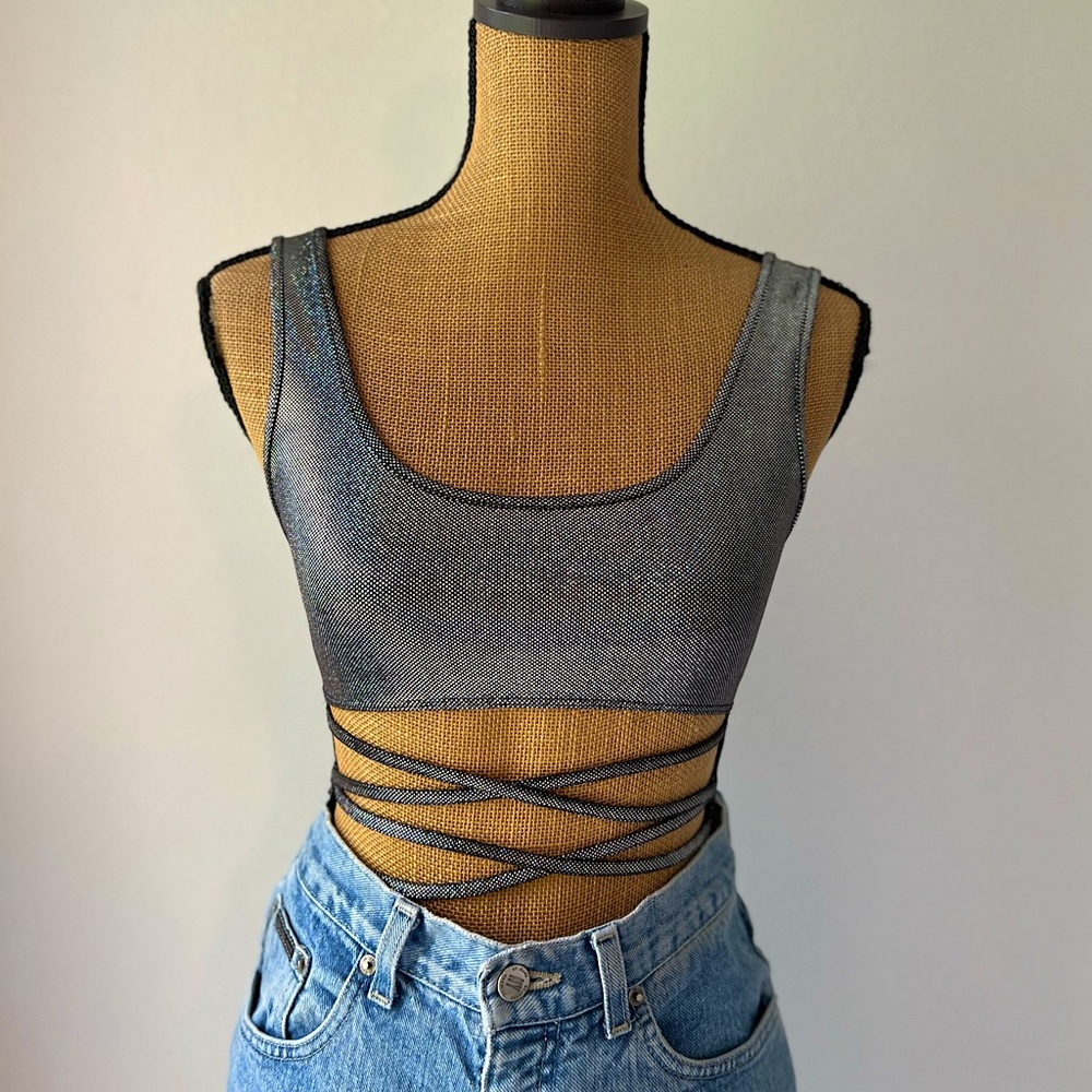 Forever 21 Holographic Reflective Silver Metallic Rave Bodysuit Size Small